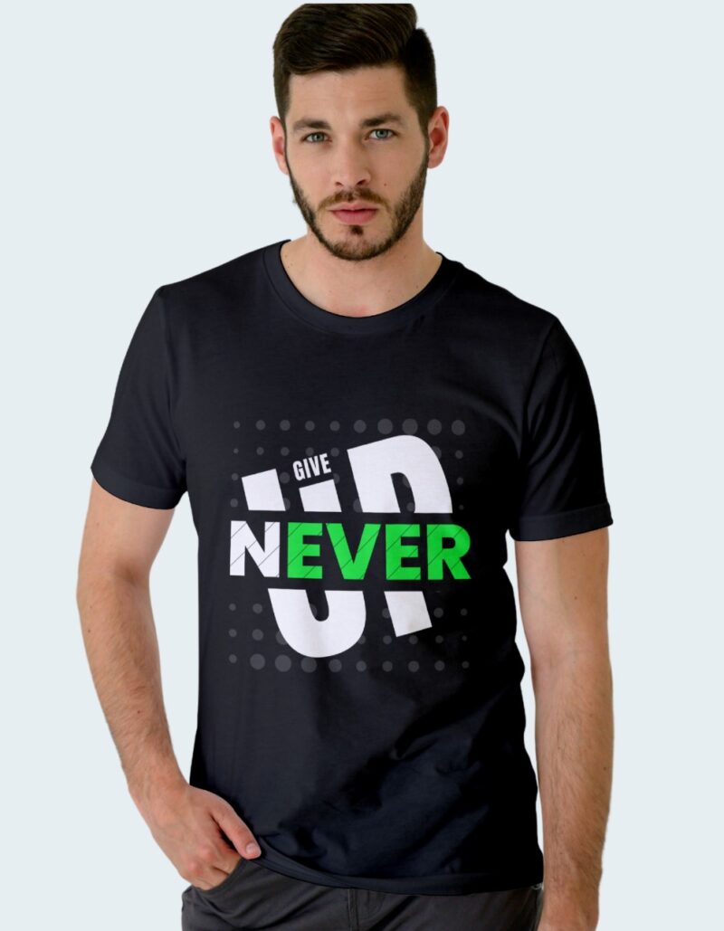Never Give Up -Cotton Bio-Washed T-Shirt