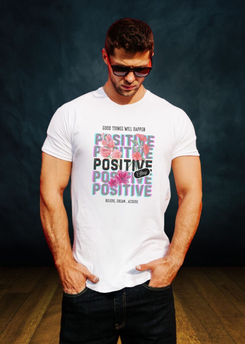 Stay Positive Black Printed T-Shirt