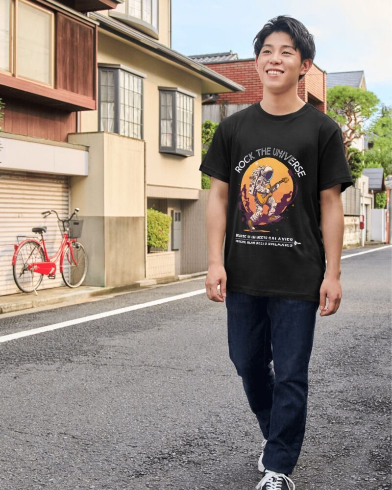 Rock the Universe Black Printed T-Shirt