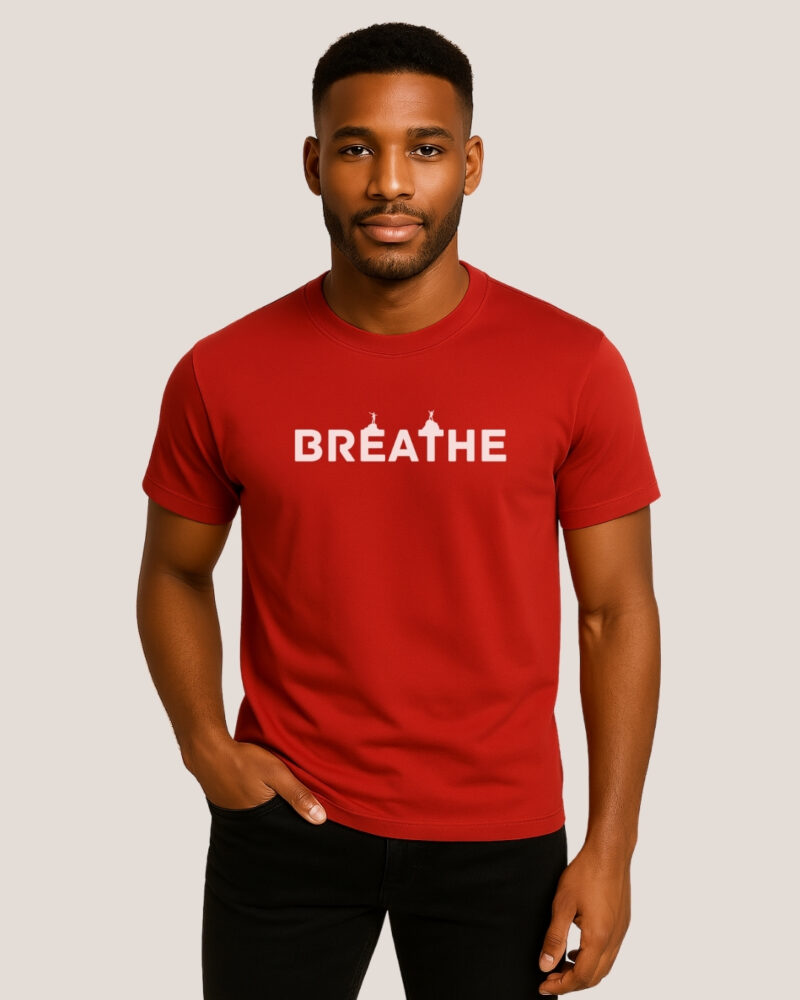 Classic Fit-Graphic Print T-Shirt-"BREATHE"