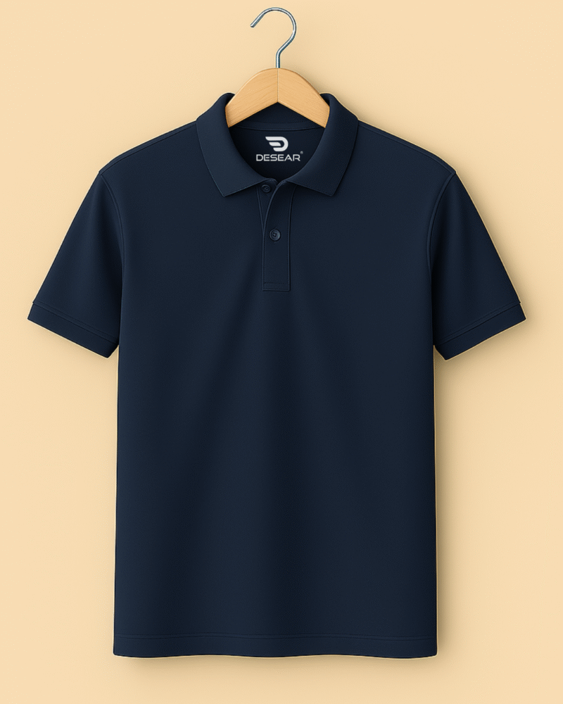 Desear Polo Solid Navy Blue T-Shirt - Image 2