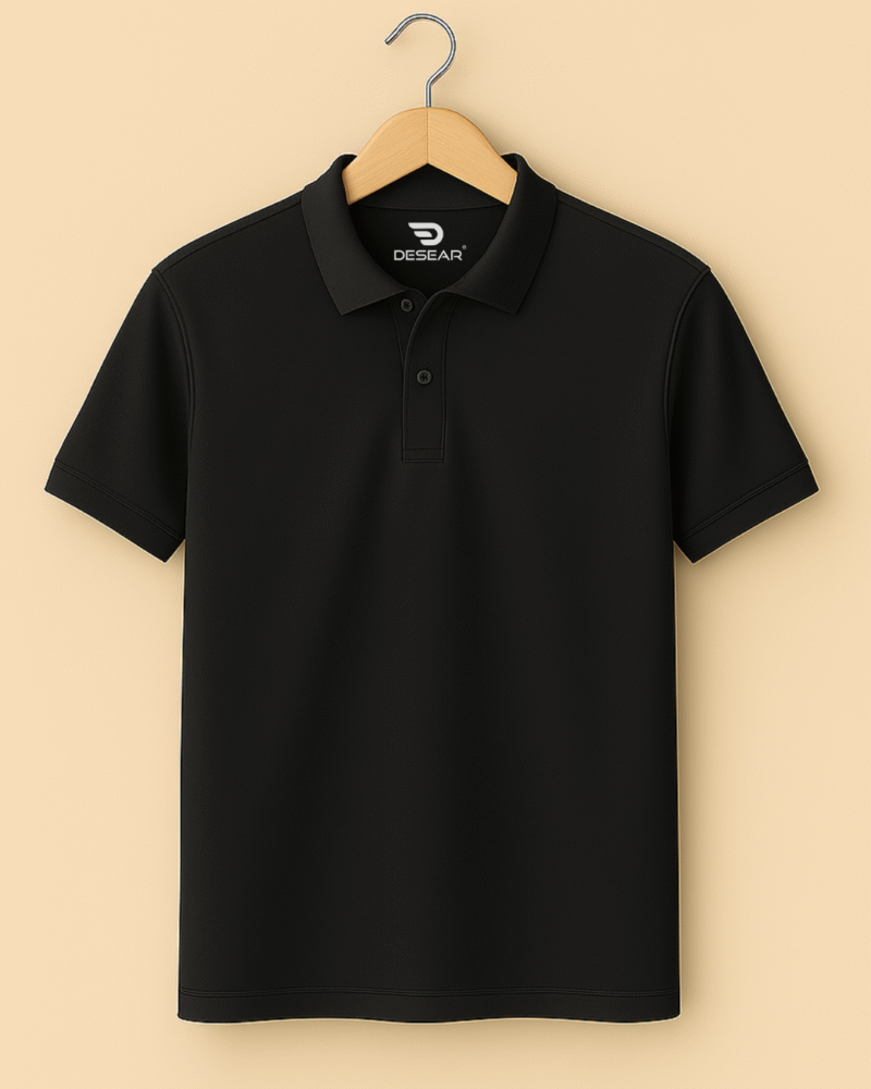 Desear Solid Polo Black T-Shirt - Image 2