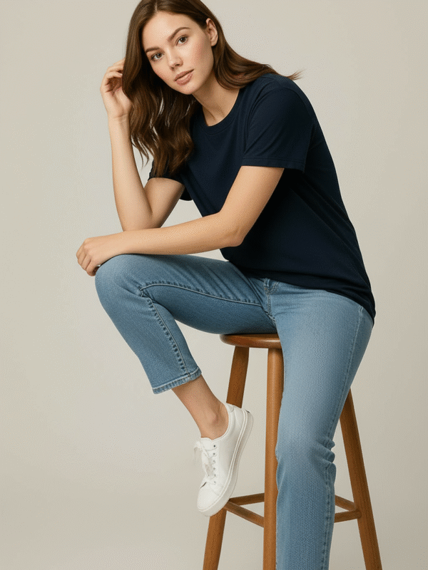 Desear Boyfriend Fit Solid Navy Blue
