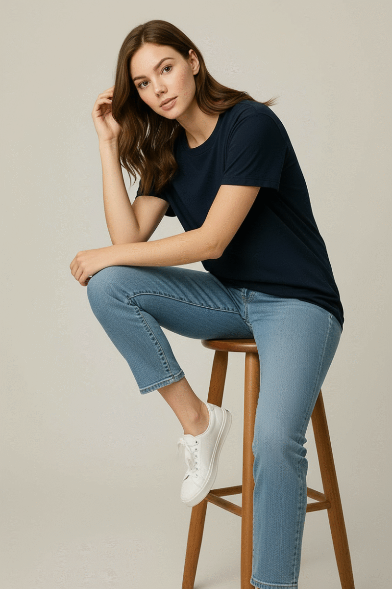 Desear Boyfriend Fit Solid Navy Blue
